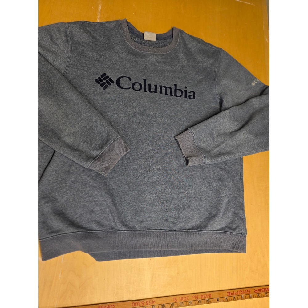 Columbia Mens Crewneck Sweatshirt Blue Gray Logo Fleece Pullover L XM0869